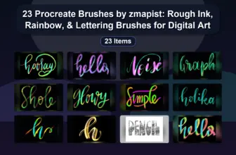 23 Procreate Brushes by zmapist: Rough Ink, Rainbow, & Lettering Brushes for Digital Art