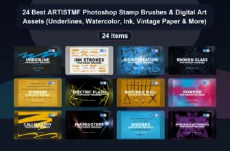 24 Best ARTISTMF Photoshop Stamp Brushes & Digital Art Assets (Underlines, Watercolor, Ink, Vintage Paper & More)