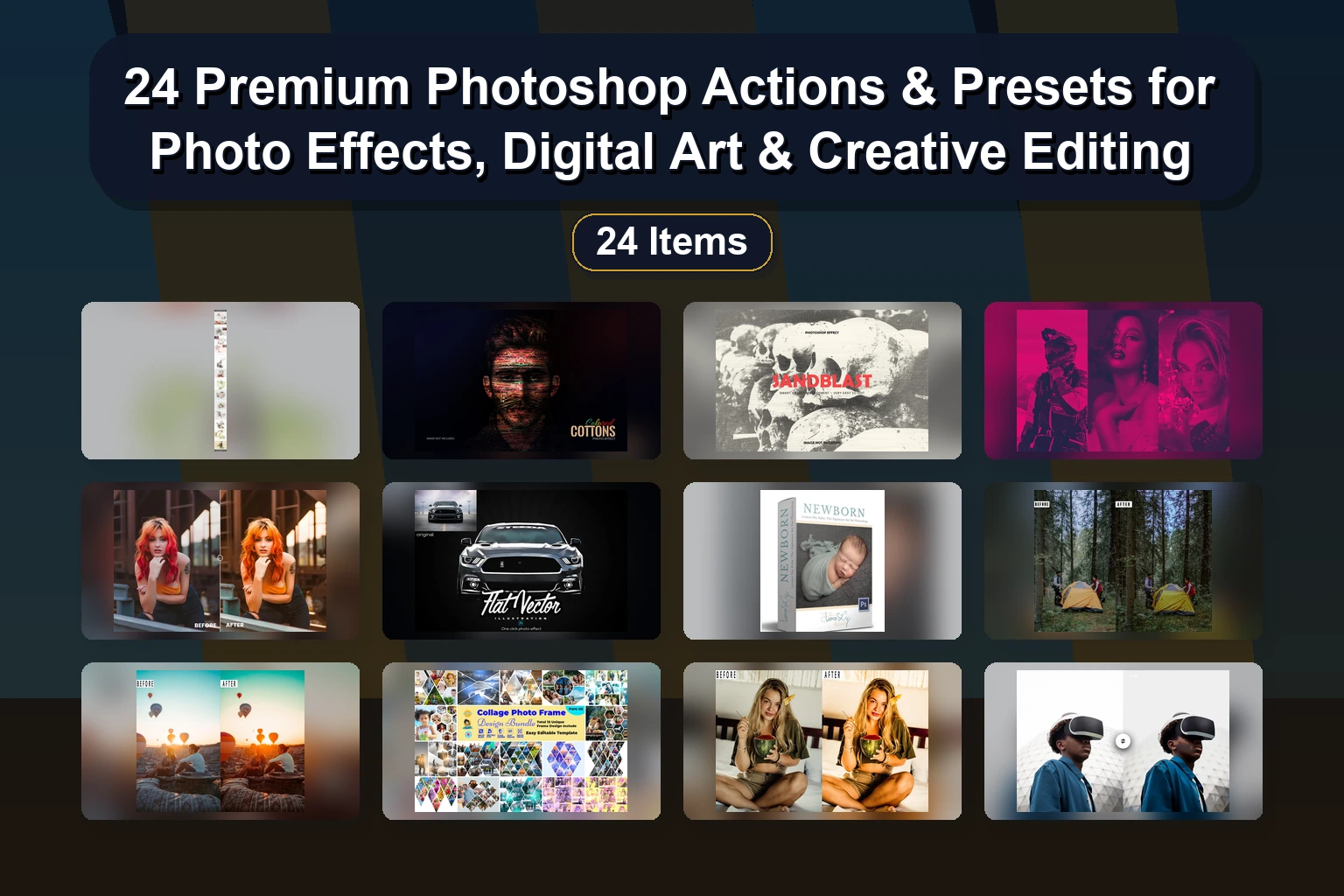 24 Premium Photoshop Actions & Presets for Photo Effects, Digital Art & Creative Editing