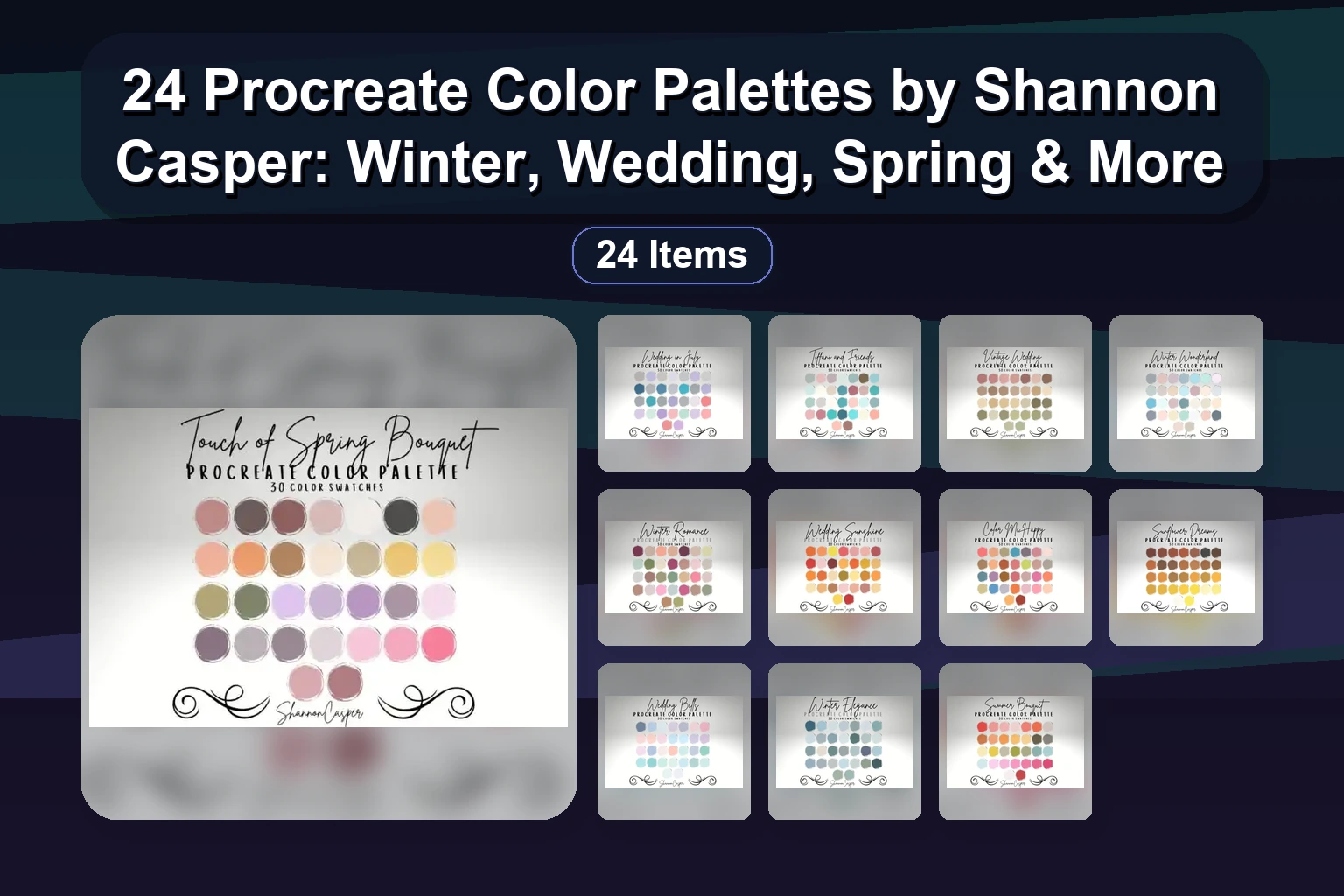 24 Procreate Color Palettes by Shannon Casper: Winter, Wedding, Spring & More