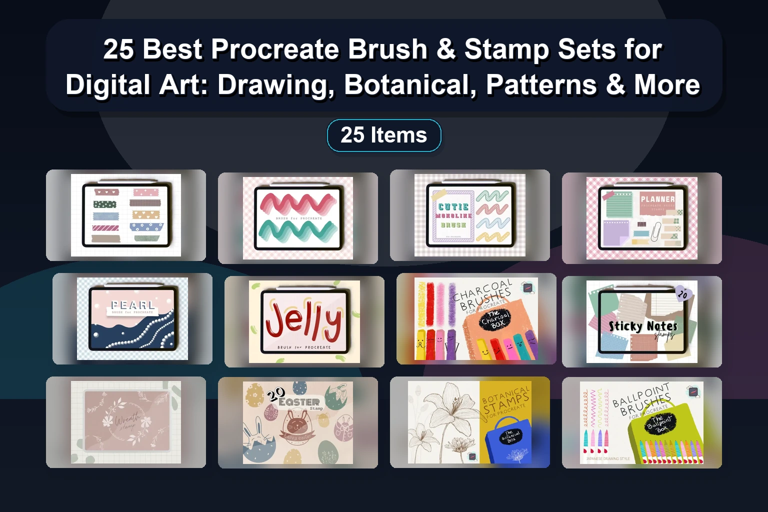 25 Best Procreate Brush & Stamp Sets for Digital Art: Drawing, Botanical, Patterns & More 25 Best Procreate Brush Stamp Sets for Digital Art Drawing collage 7a6cfa87 1781853733