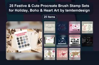 25 Festive & Cute Procreate Brush Stamp Sets for Holiday, Boho & Heart Art by temtemdesign