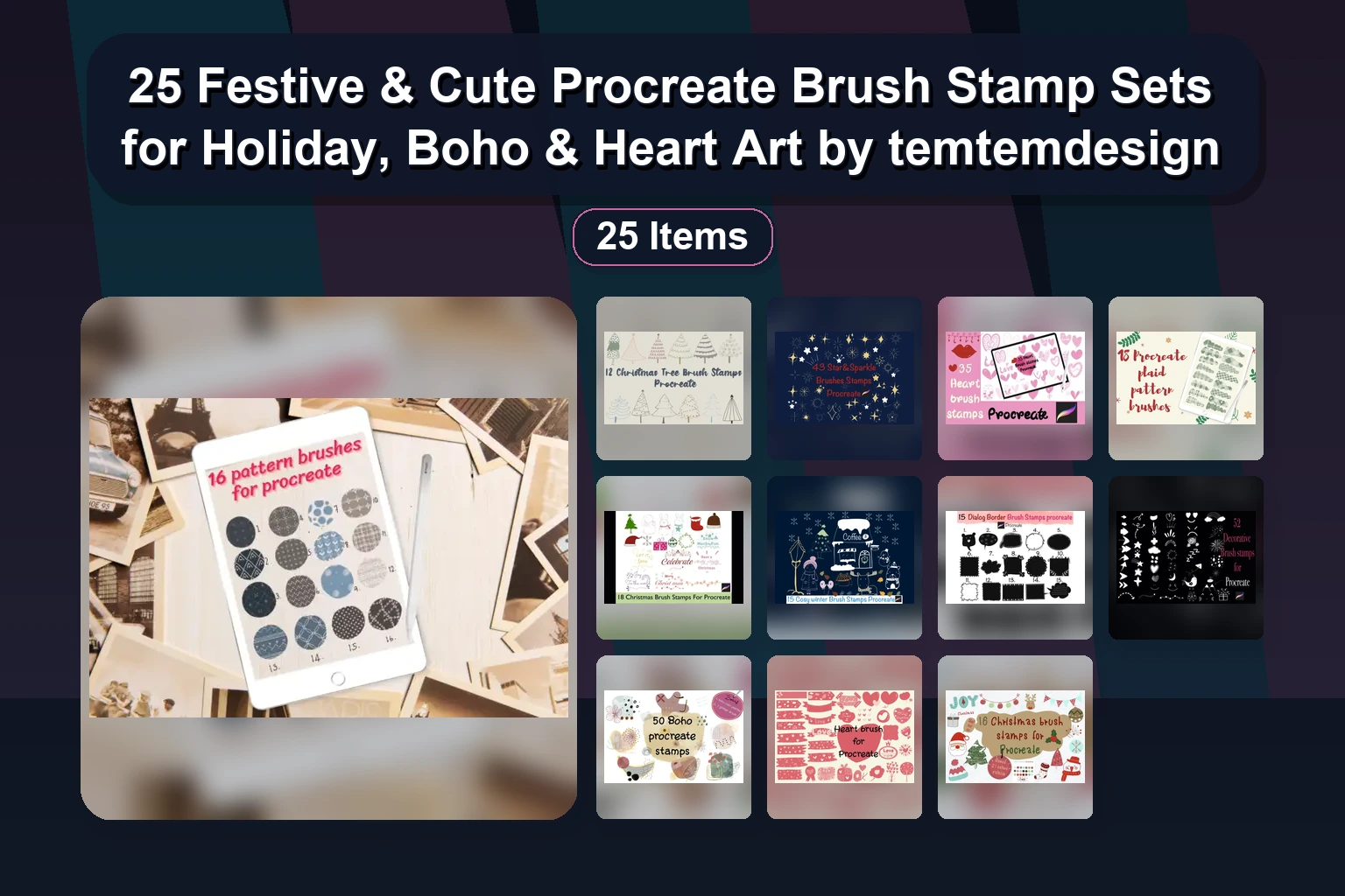 Procreate Brush Stamps & Digital Art Bundle: Alphabet, Christmas, & Decorative Sets by temtemdesign