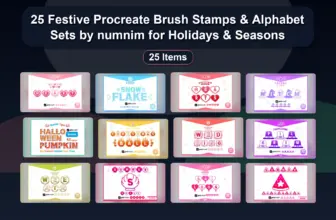 25 Festive Procreate Brush Stamps & Alphabet Sets by numnim for Holidays & Seasons