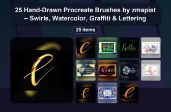 25 Hand-Drawn Procreate Brushes by zmapist – Swirls, Watercolor, Graffiti & Lettering