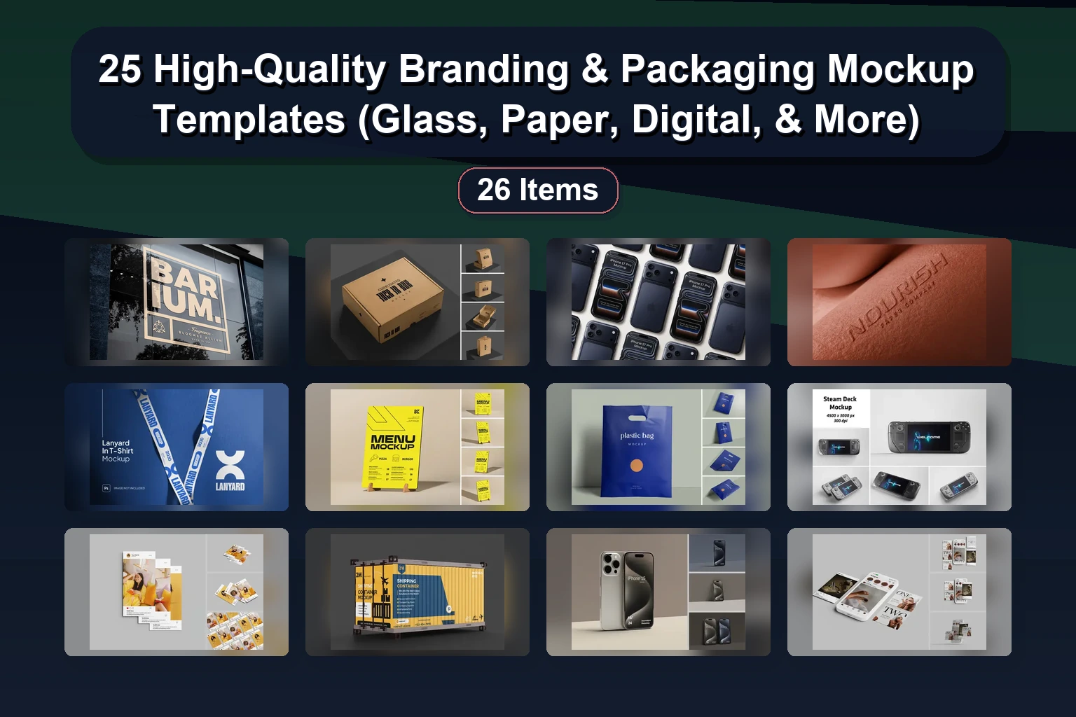 25 High-Quality Branding & Packaging Mockup Templates (Glass, Paper, Digital, & More) 25 High Quality Branding Packaging Mockup Templates Glass P collage 6dd1b8c7 1781869304
