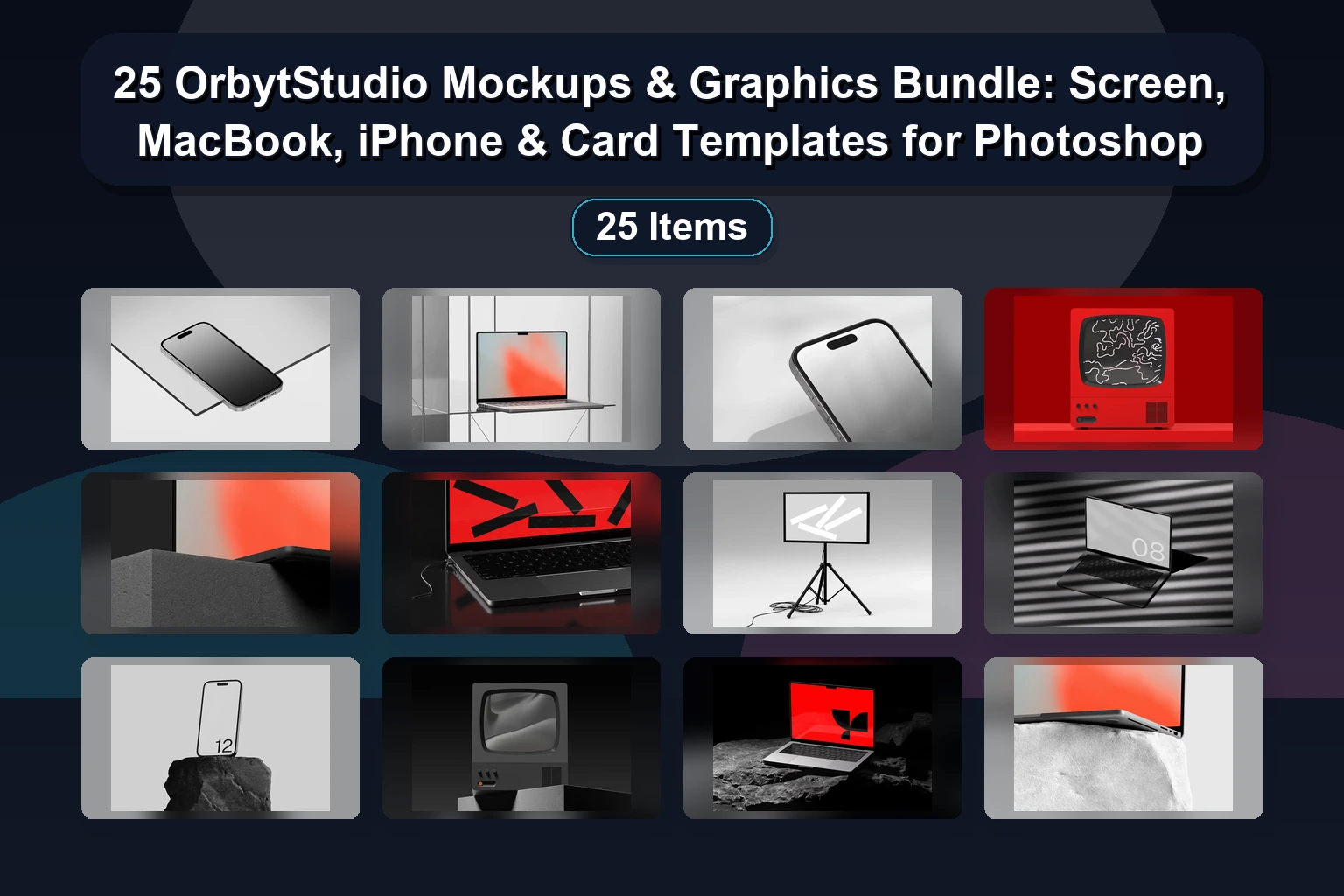 25 OrbytStudio Mockups & Graphics Bundle: Screen, MacBook, iPhone & Card Templates for Photoshop 25 OrbytStudio Mockups Graphics Bundle Screen MacBook iPhon collage 704b0414 1781870041