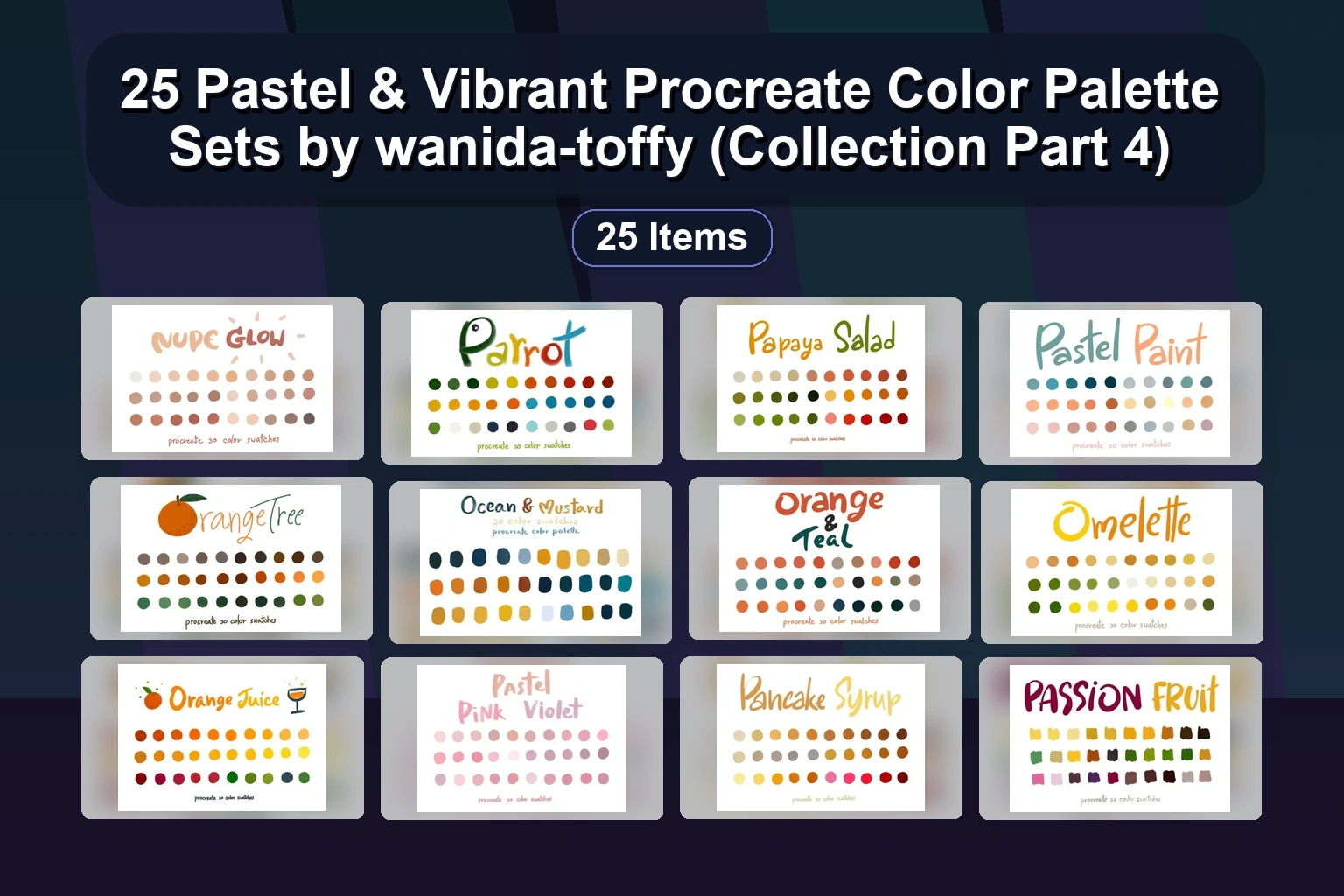 25 Pastel & Vibrant Procreate Color Palette Sets by wanida-toffy (Collection Part 4)