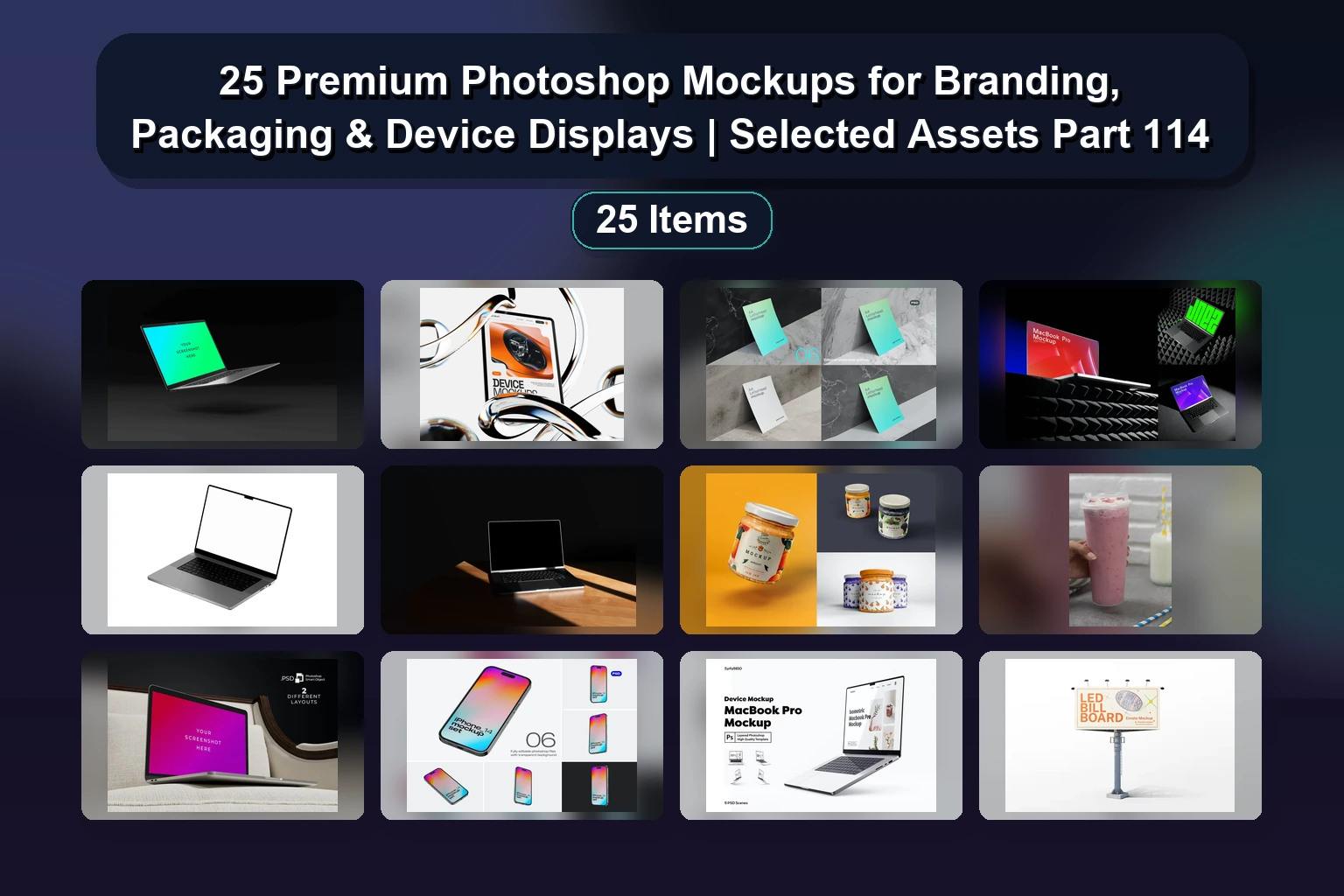 25 Premium Photoshop Mockups for Branding, Packaging, Device & App Design (Selected Assets Part 115)