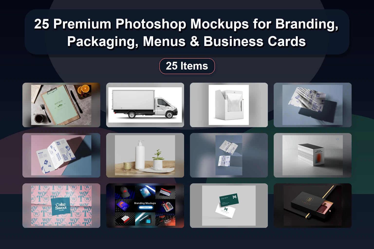 21 Essential Photoshop Mockups: T-Shirts, Business Cards, Packaging, & Branding Assets (Selected Assets Part 134)