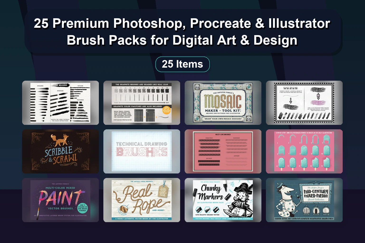 Ultimate Digital Art Brush Collection: Photoshop, Illustrator & Procreate Brushes for Textures & Effects