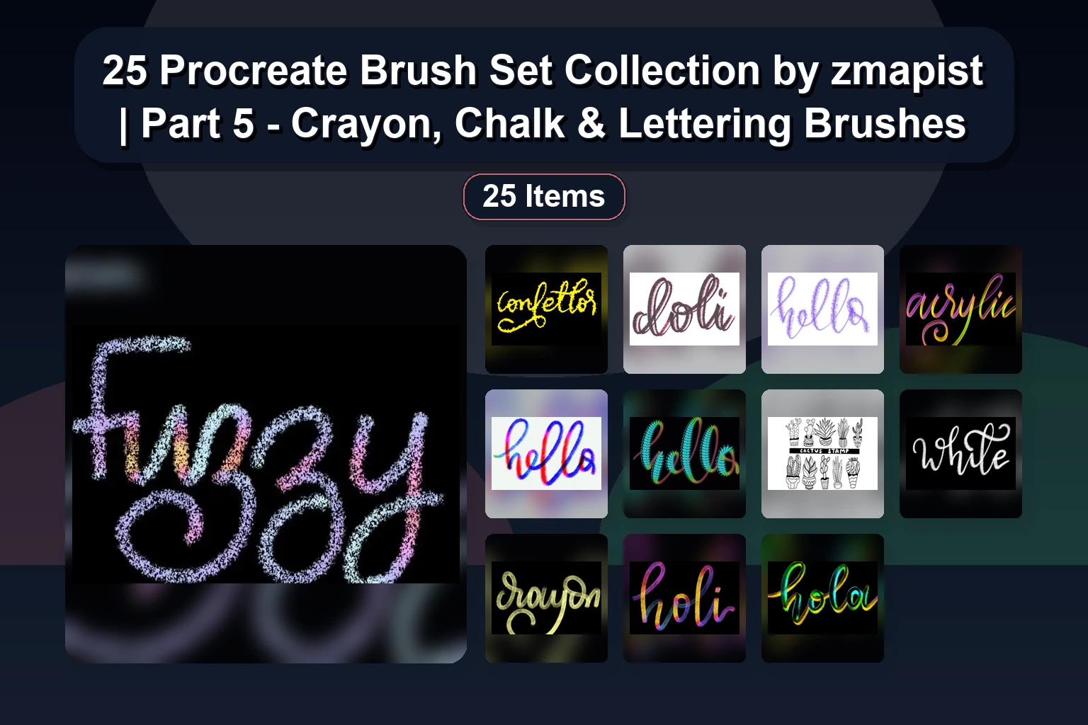 25 Procreate Brush Set Collection by zmapist | Part 5 - Crayon, Chalk & Lettering Brushes