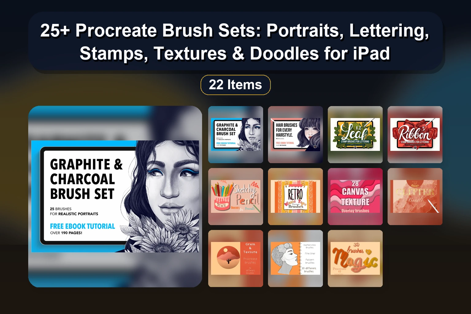 Procreate Brush Stroke Clipart, Shape Brushes & Color Palette Pack – Selected Assets Part 165