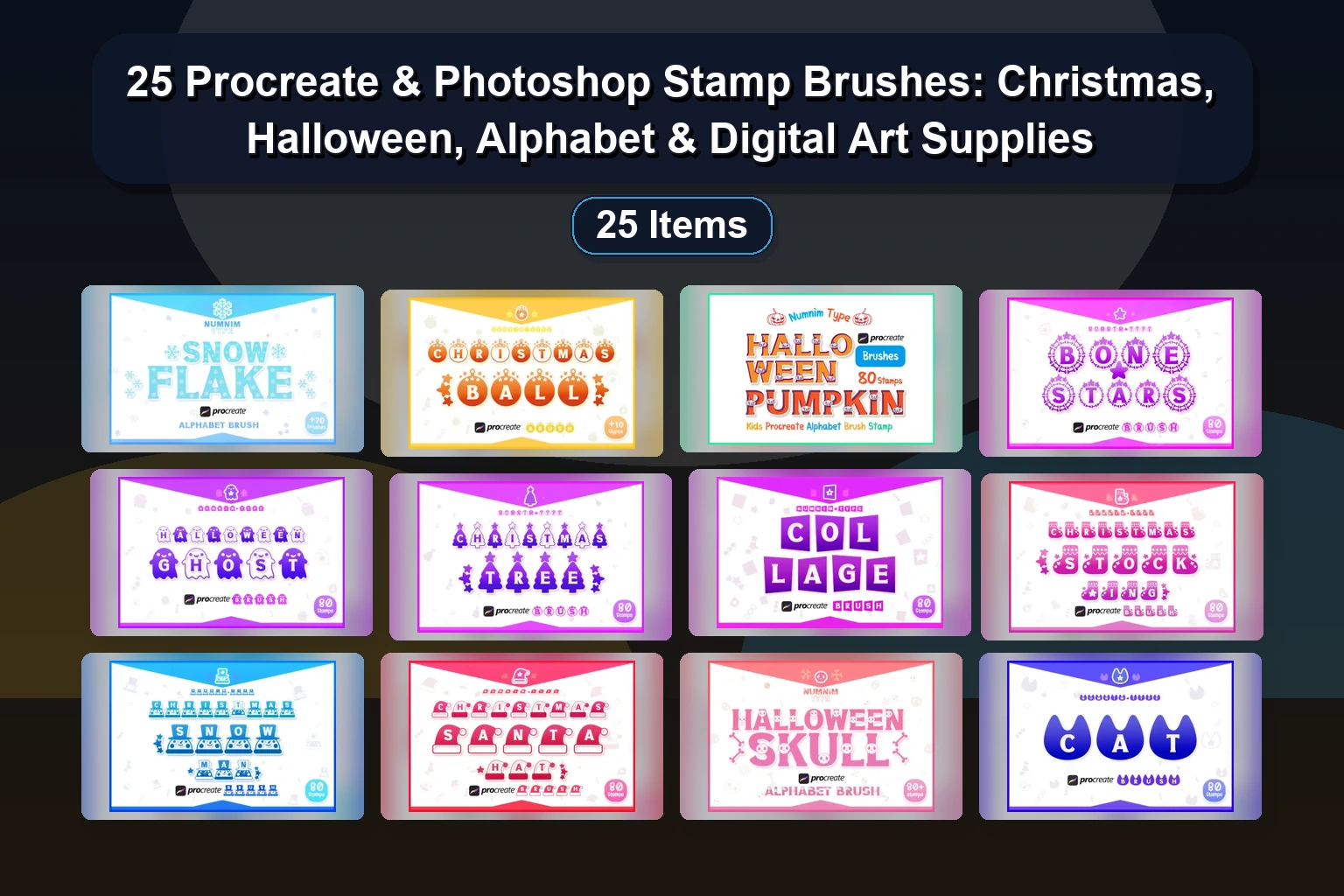 Storybook, Halftone, & Alphabet Brush Packs for Photoshop & Procreate (Selected Assets Part 181)
