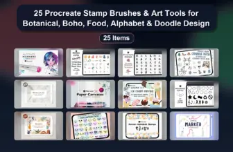 25 Procreate Stamp Brushes & Art Tools for Botanical, Boho, Food, Alphabet & Doodle Design