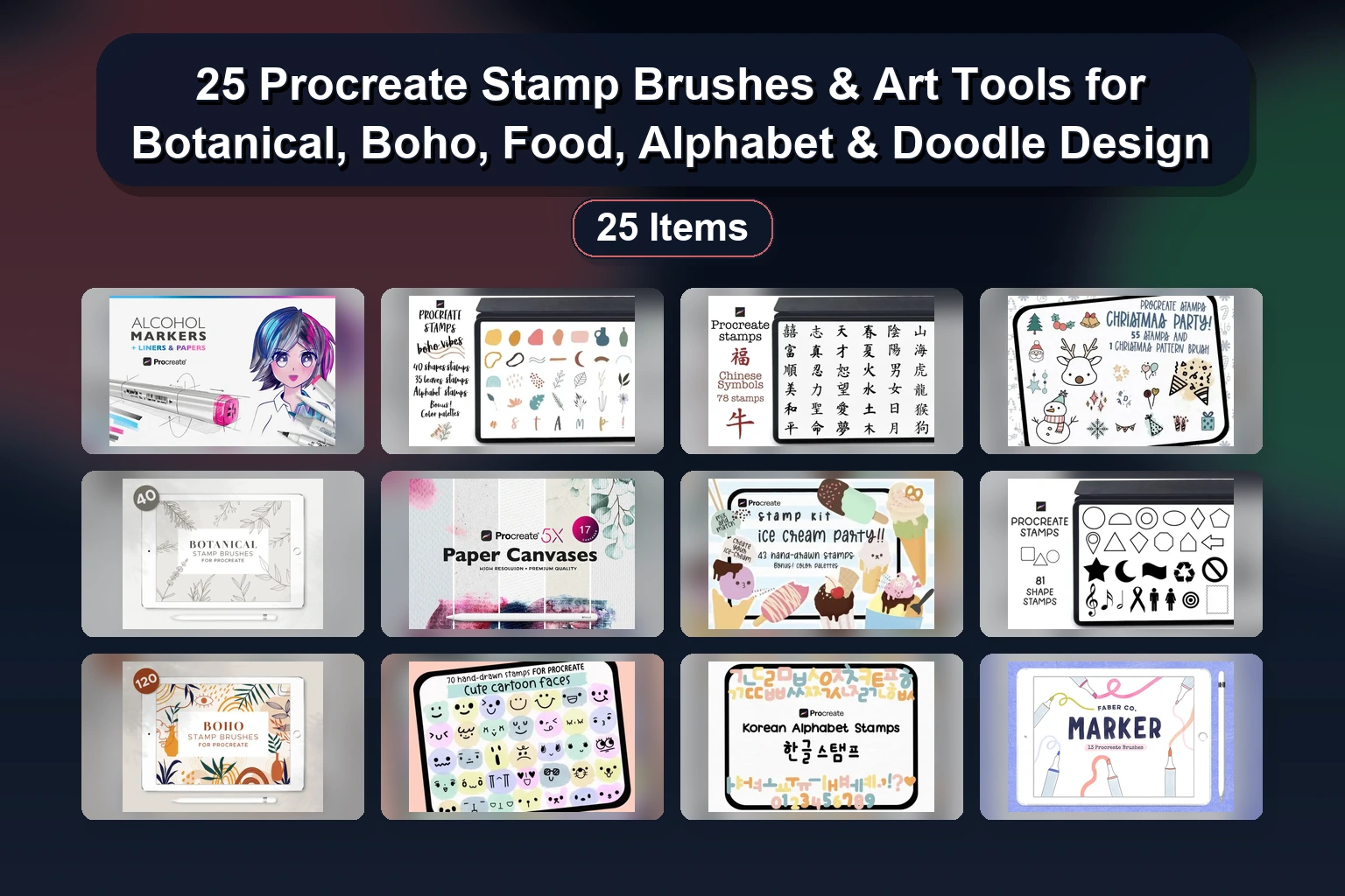 Procreate Brush Pack Collection: Alphabet Stamps, Glitter, Eye & Face Brushes for Digital Art