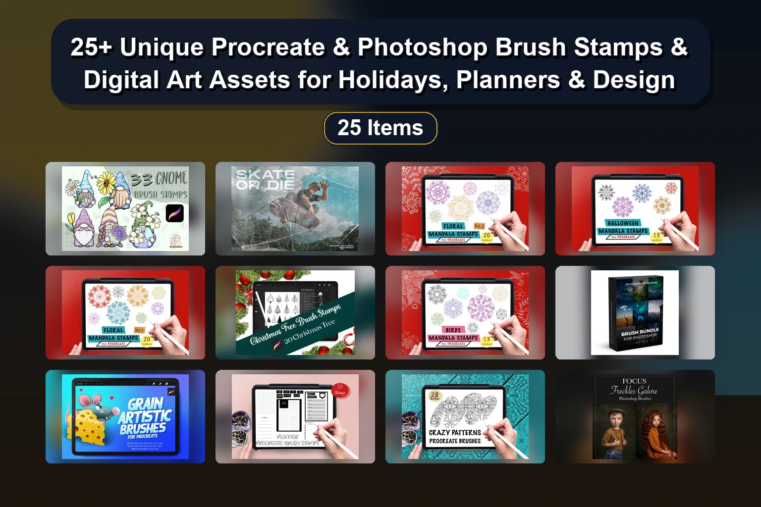 Ultimate Digital Art Brush Bundle: 18 Procreate & Photoshop Brush Packs for Clouds, Lettering, Textures & More