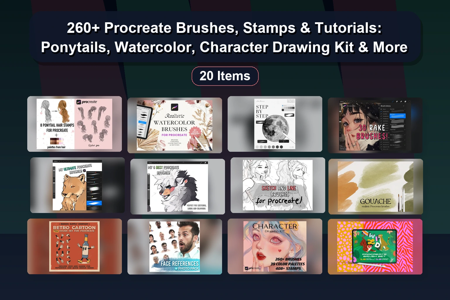 Ultimate Procreate Brush Pack Collection: 20 Digital Art Sets for Illustration, Lettering & Painting (Selected Assets Part 57)