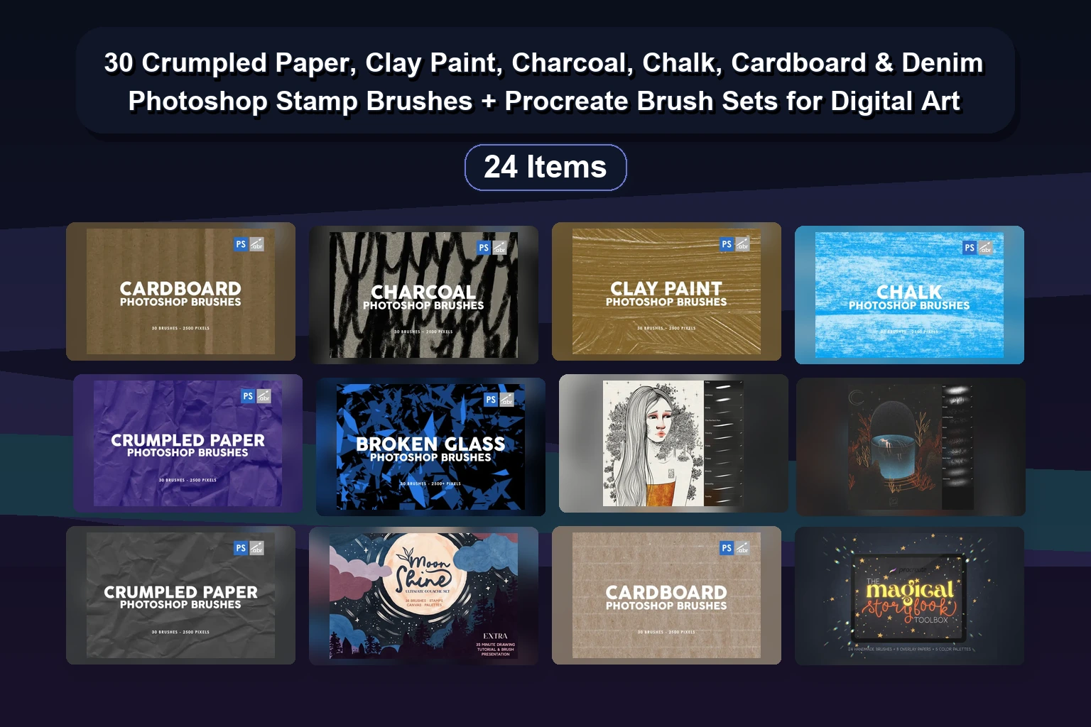 30 Unique Photoshop Stamp Brush Sets: Laser, Ink, Gouache, Glitch & More (ARTISTMF Collection)