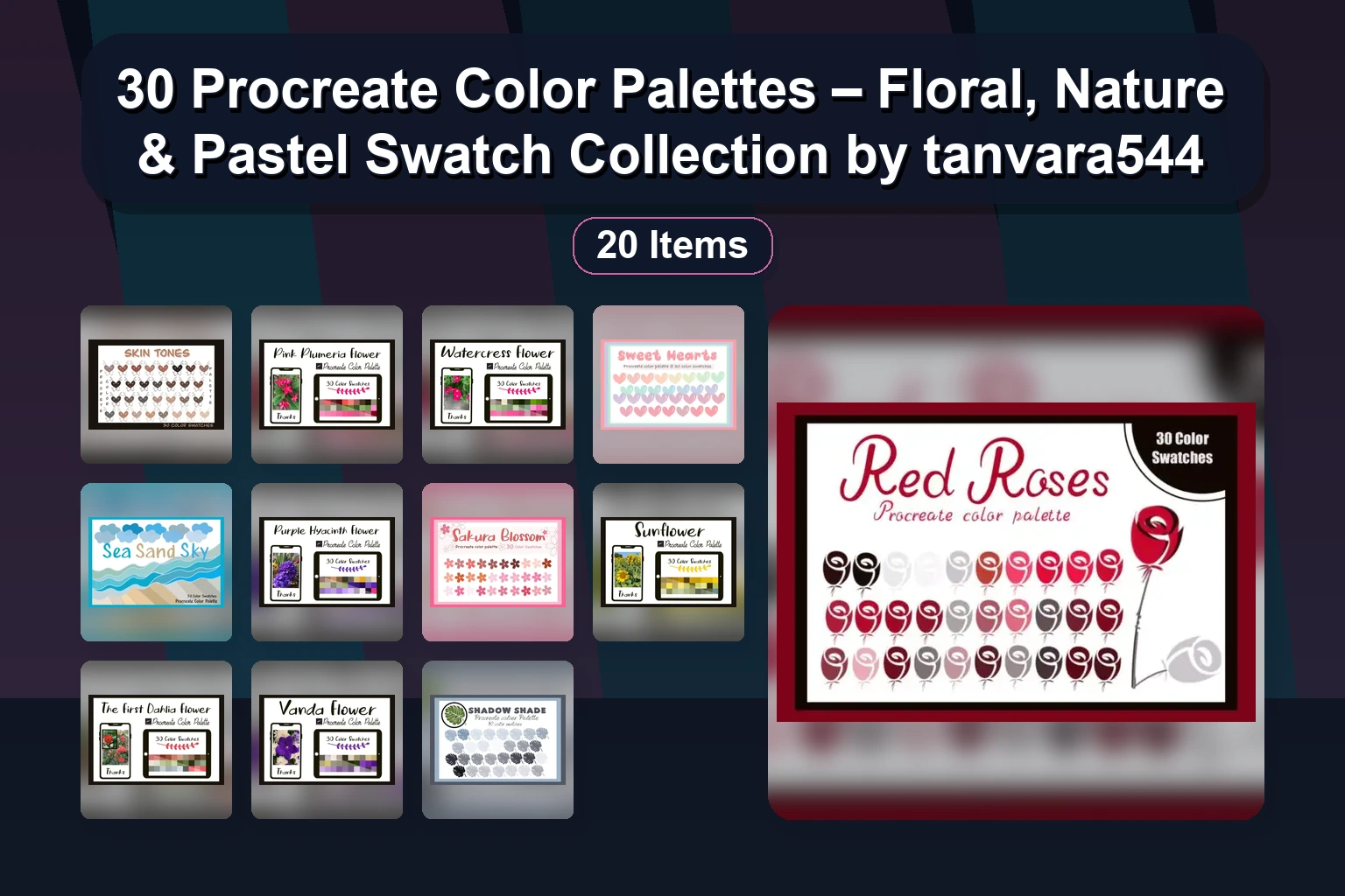 30 Procreate Color Palettes & Brush Sets for Nature, Floral, and Holiday Art (Selected Assets Part 111)