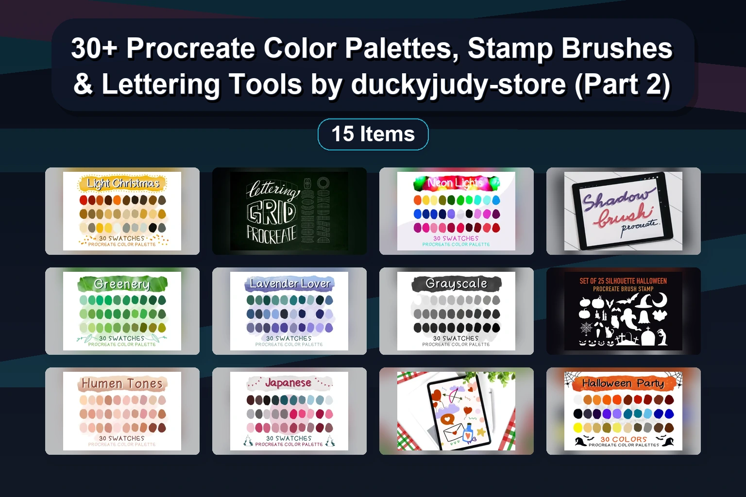30+ Procreate Color Palettes, Stamp Brushes & Lettering Tools by duckyjudy-store (Part 2)