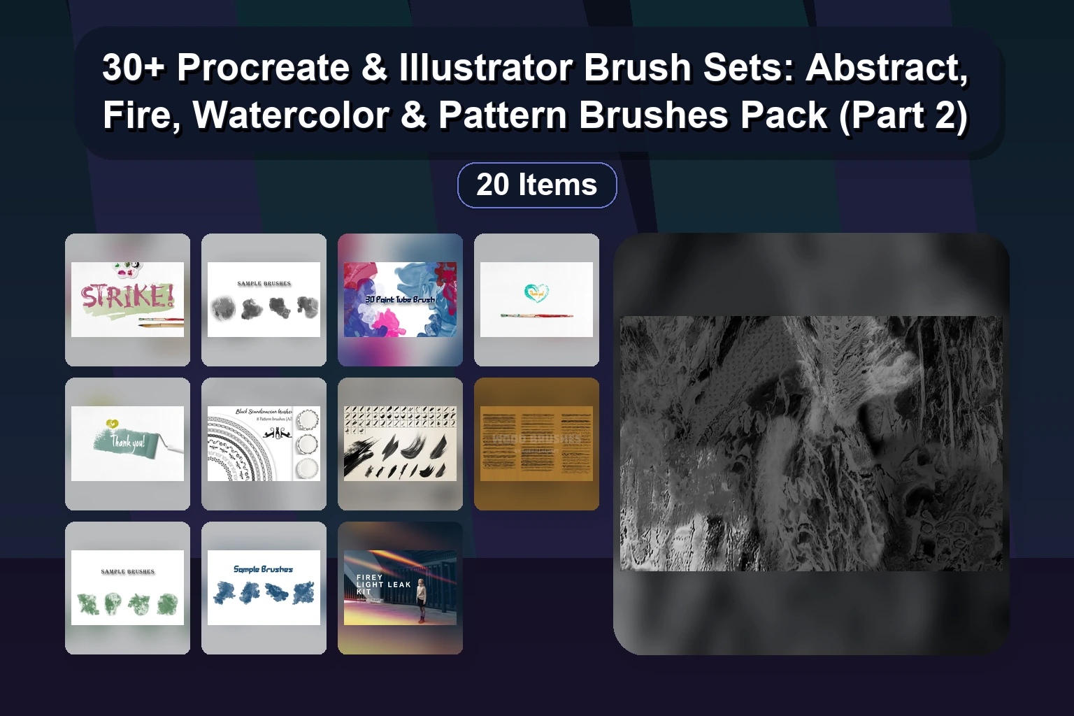 30+ Procreate & Illustrator Brush Sets: Abstract, Fire, Watercolor & Pattern Brushes Pack (Part 2)