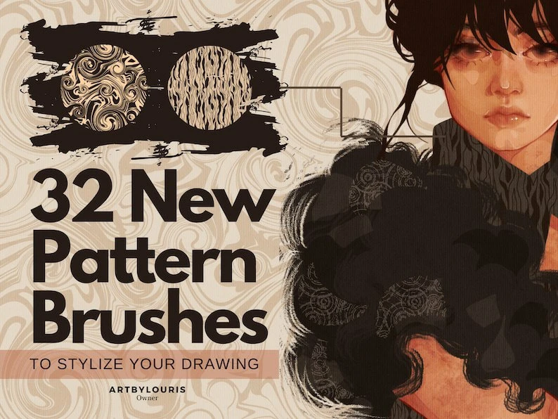 32 Procreate Pattern Brushes for Procreate | Vintage Style | Digital Download 3 32 Procreate Pattern Brushes for Procreate | Vintage Style | Digital Download - Image 3