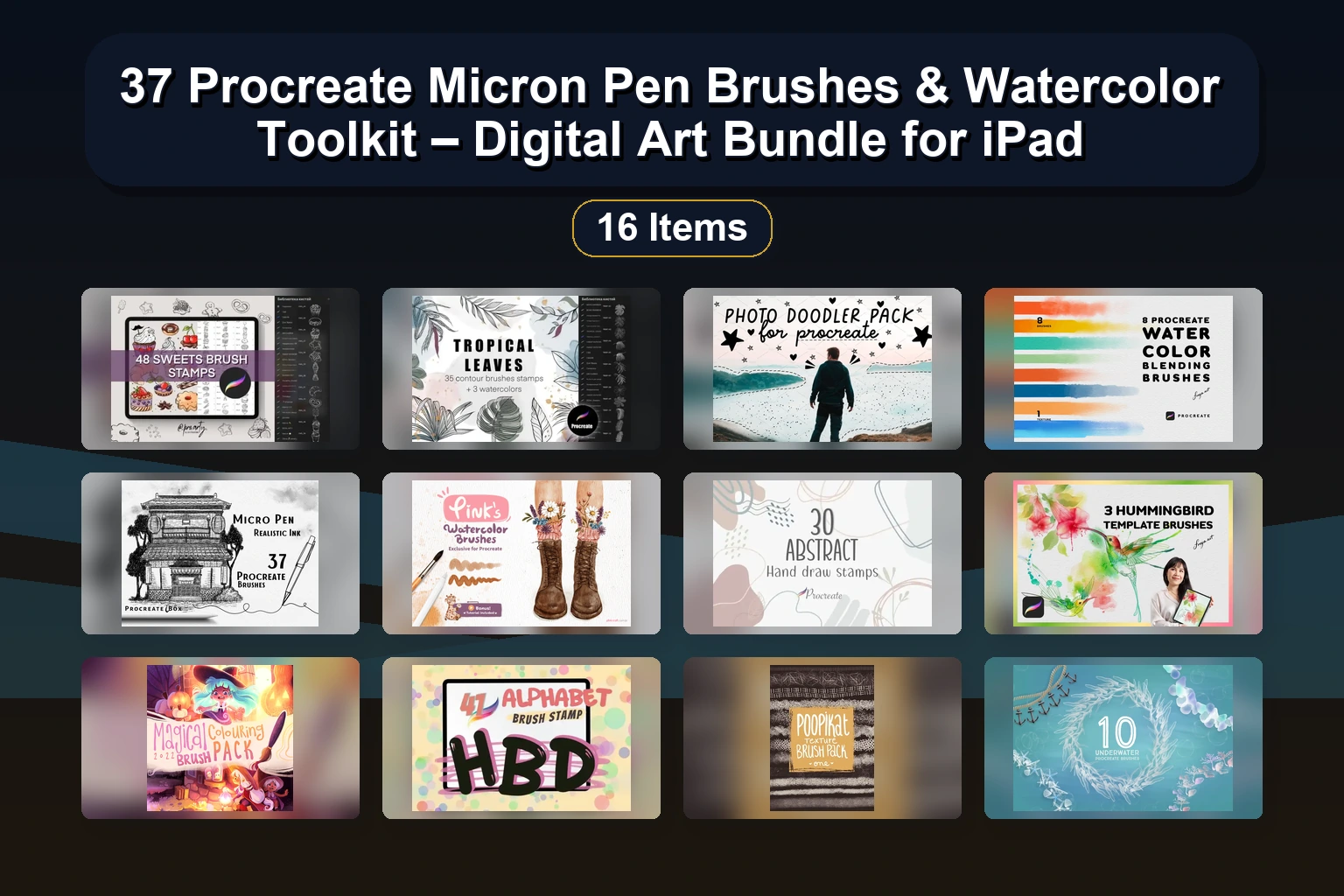 Winter, Valentine & Everyday Procreate Stamps & Procreate Brush Bundle Collection (Selected Assets Part 173)