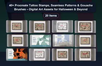 40+ Procreate Tattoo Stamps, Seamless Patterns & Gouache Brushes – Digital Art Assets for Halloween & Beyond