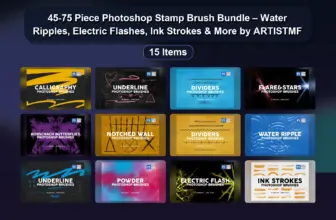 45-75 Piece Photoshop Stamp Brush Bundle – Water Ripples, Electric Flashes, Ink Strokes & More by ARTISTMF
