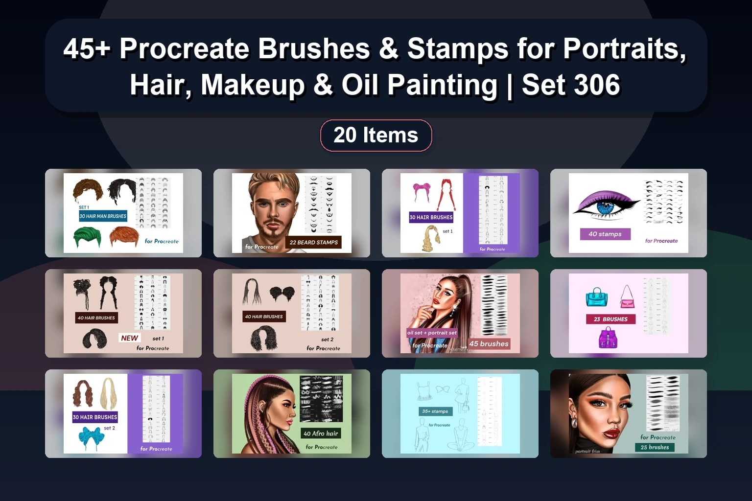 20+ Procreate Brushes & Stamps for Eyes, Lips, Hair, Beauty & Fashion | nastyafrim Collection