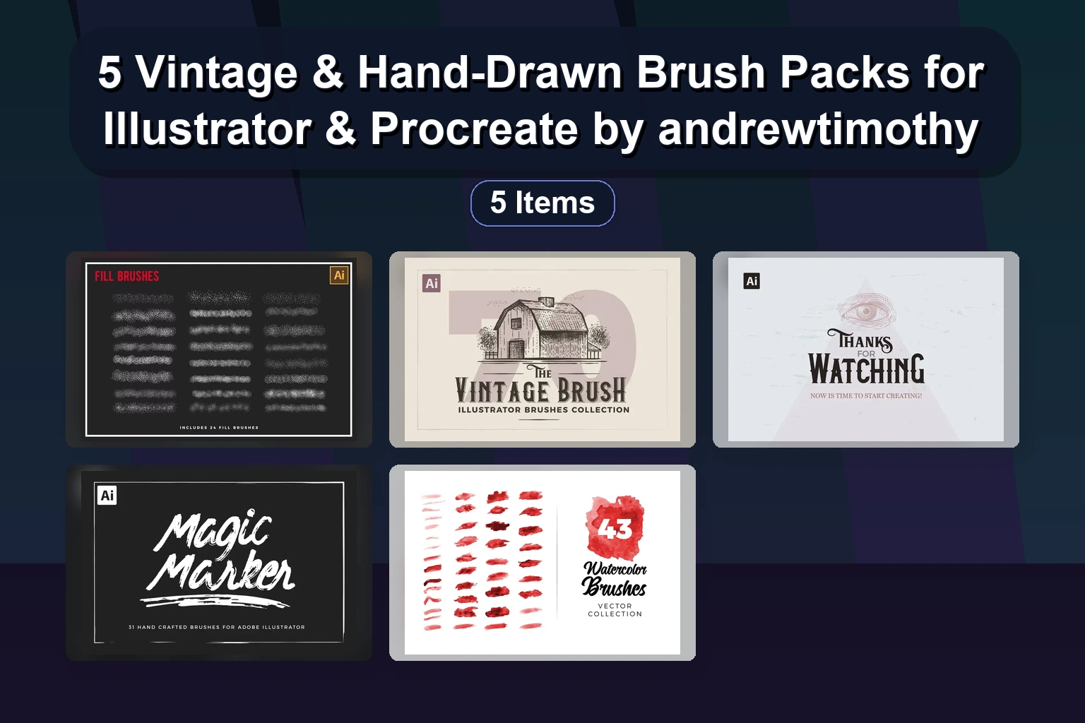 5 Vintage & Hand-Drawn Brush Packs for Illustrator & Procreate by andrewtimothy