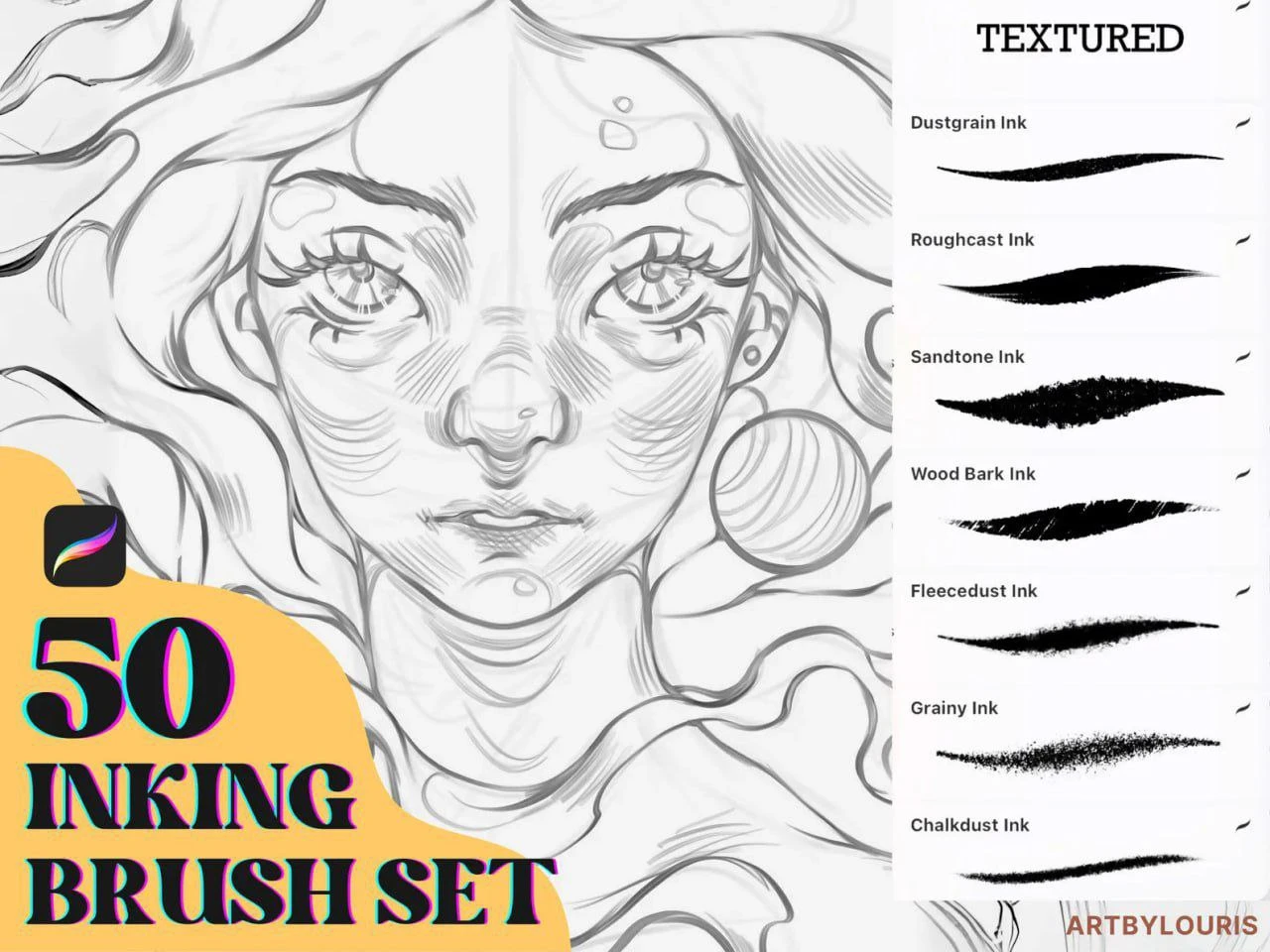 50 Ink Brushes For Procreate | Instant Download | Alcohol Markers | Watercolor Brush | Ink Set | Line Art