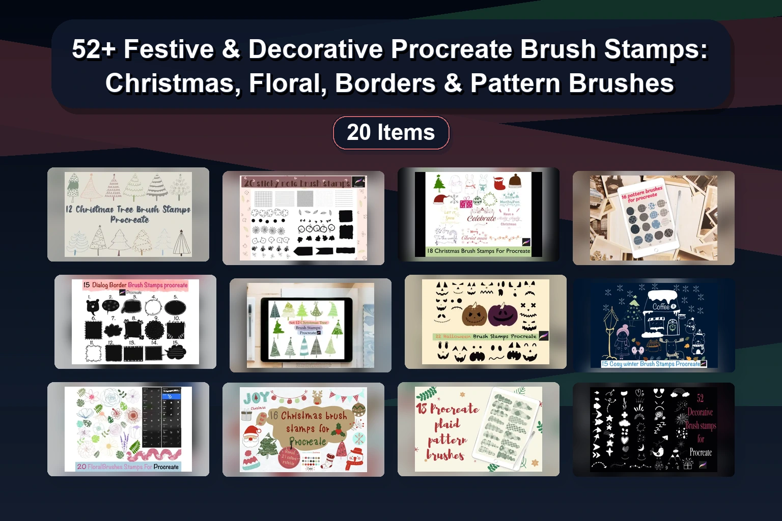 Festive Procreate Brush Stamps & Color Palettes for Christmas, Holidays & Seasonal Art