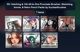 55+ Hatching & 104 All-In-One Procreate Brushes: Sketching, Anime, & Retro Pencil Packs by NuclearBrushes
