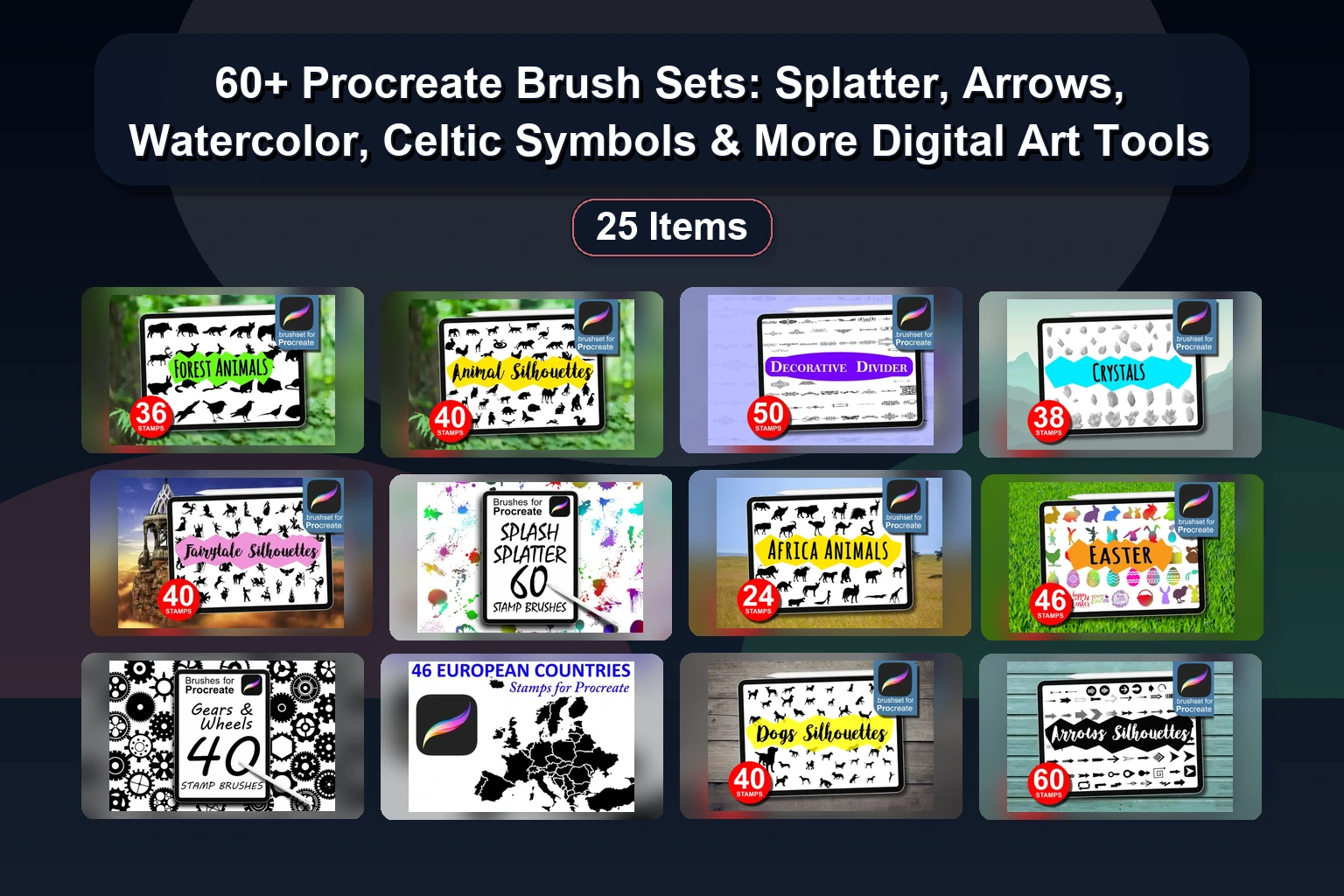 25 Procreate Stamp & Color Palette Bundles: Easter, Flowers, Skulls & More for Digital Art