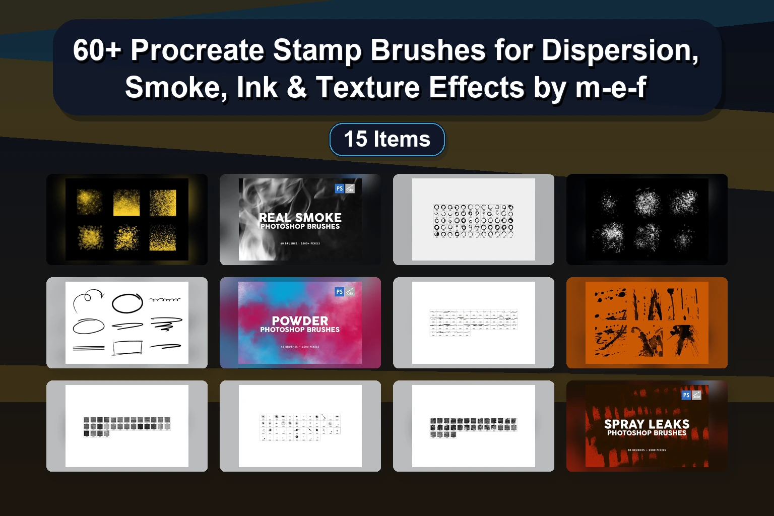 50+ Procreate Stamp Brushes: Water Drops, Lightning, Cracks & Vintage Textures by m-e-f (Part 6 Collection)