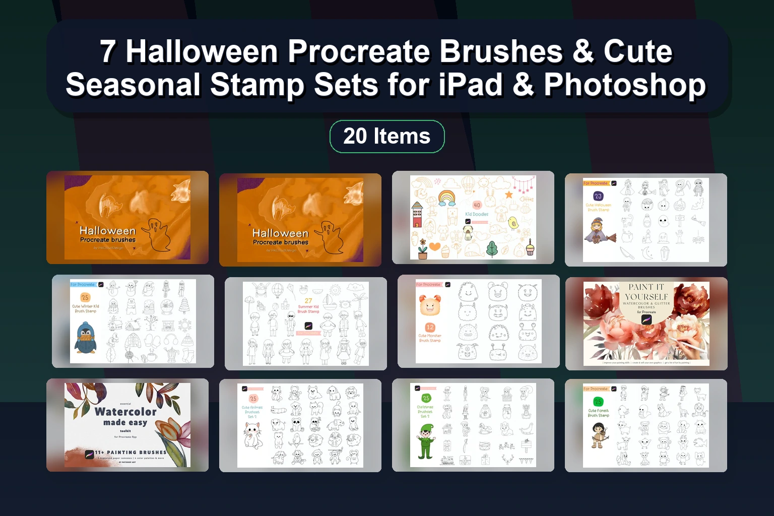Procreate Brush Sets: Floral Stamps, Textures, Calligraphy & Vintage Ink Brushes (20-Pack Collection)