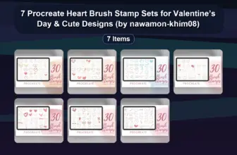 7 Procreate Heart Brush Stamp Sets for Valentine’s Day & Cute Designs (by nawamon-khim08)