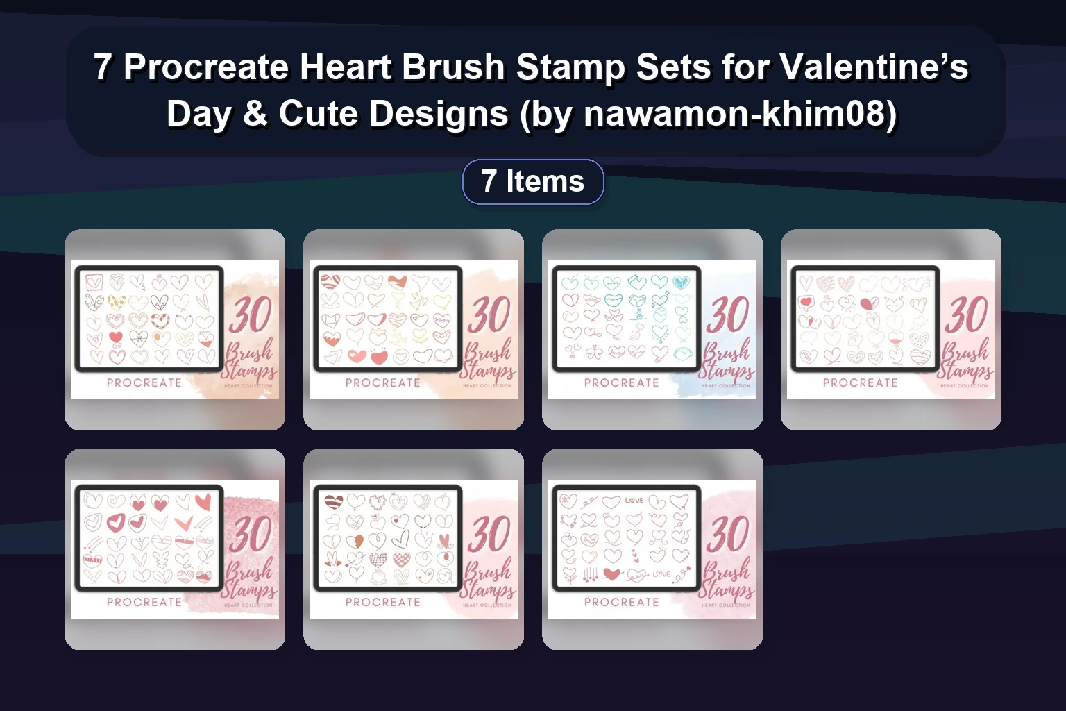 7 Procreate Heart Brush Stamp Sets for Valentine’s Day & Cute Designs (by nawamon-khim08)