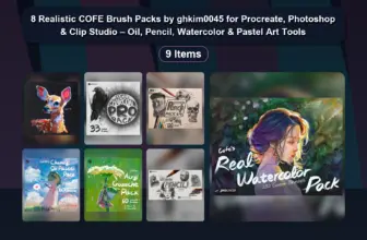 8 Realistic COFE Brush Packs by ghkim0045 for Procreate, Photoshop & Clip Studio – Oil, Pencil, Watercolor & Pastel Art Tools