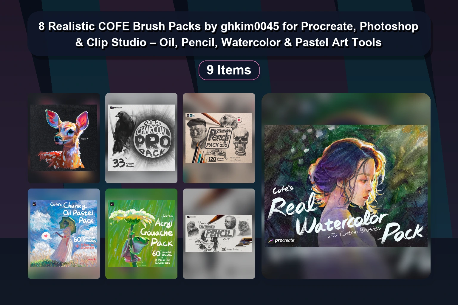 8 Realistic COFE Brush Packs by ghkim0045 for Procreate, Photoshop & Clip Studio – Oil, Pencil, Watercolor & Pastel Art Tools