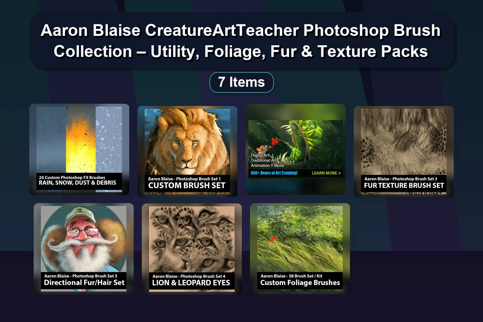 Aaron Blaise CreatureArtTeacher Photoshop Brush Collection – Utility, Foliage, Fur & Texture Packs