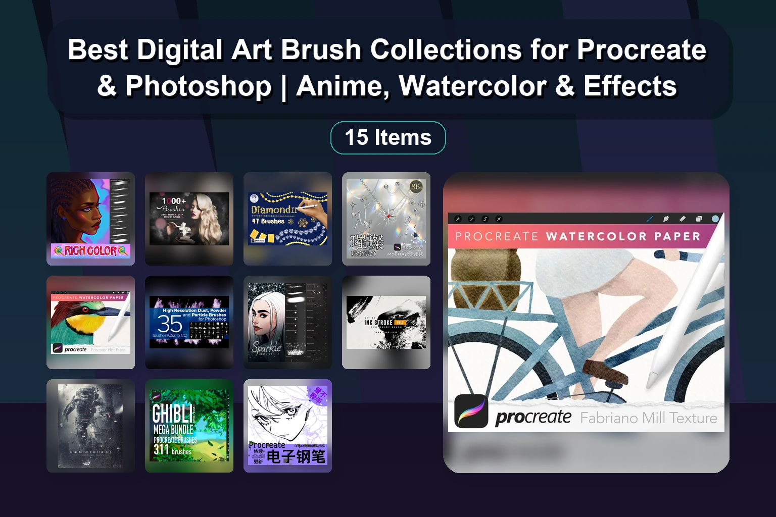 Ultimate Digital Art Asset Pack: Procreate Brushes, Stamps & Photoshop Tools (Selected Assets Part 104)