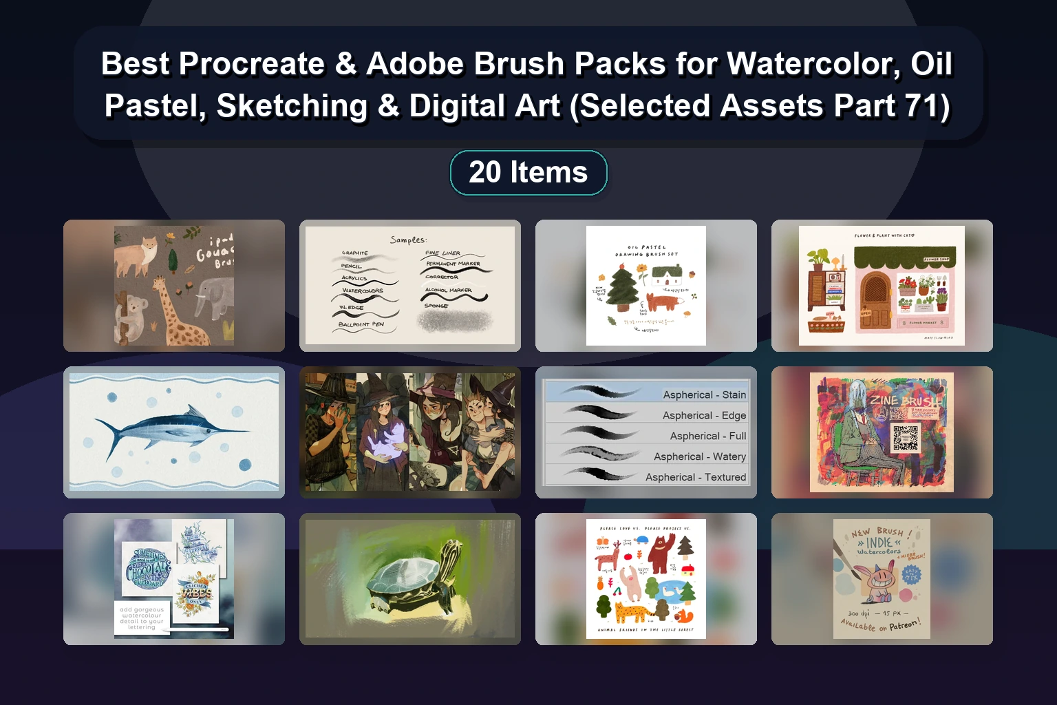 20 Procreate Brush Sets for Digital Art, Sketching & Watercolor (Selected Assets Part 72)
