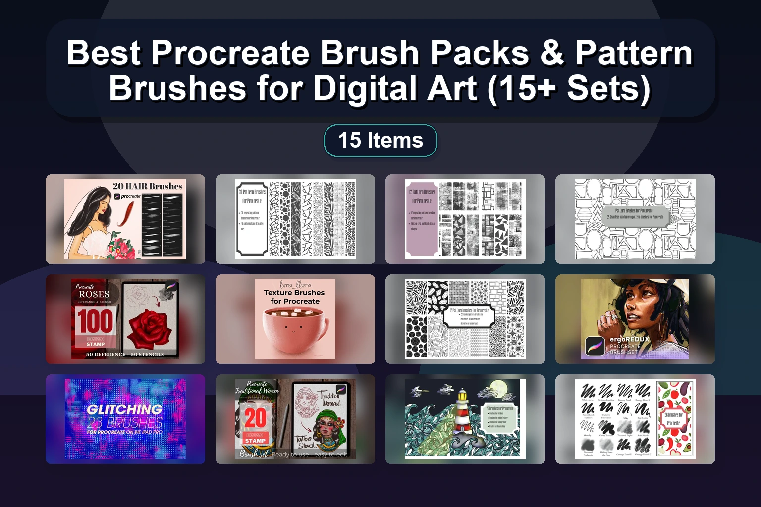Procreate Brush & Texture Bundle: Tattoo Stencils, Pastels & Photoshop Effects (331)