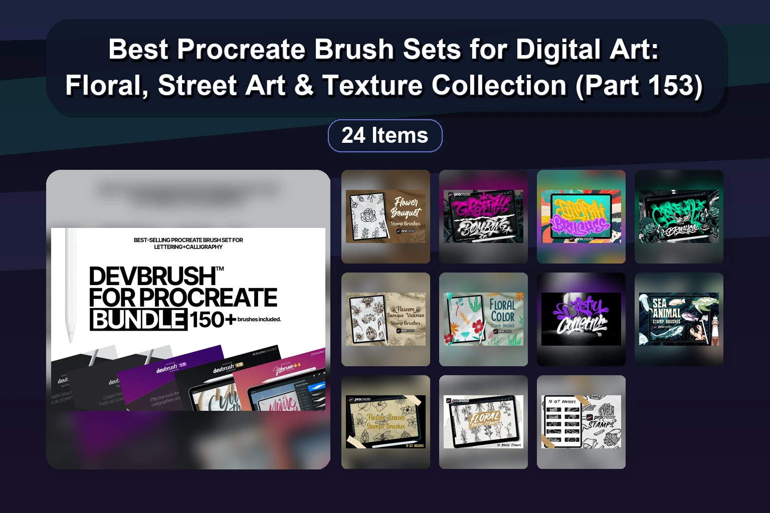 15 Procreate Brush Stamps for Floral, Animal, & Vintage Digital Art (Dansdesign Collection)
