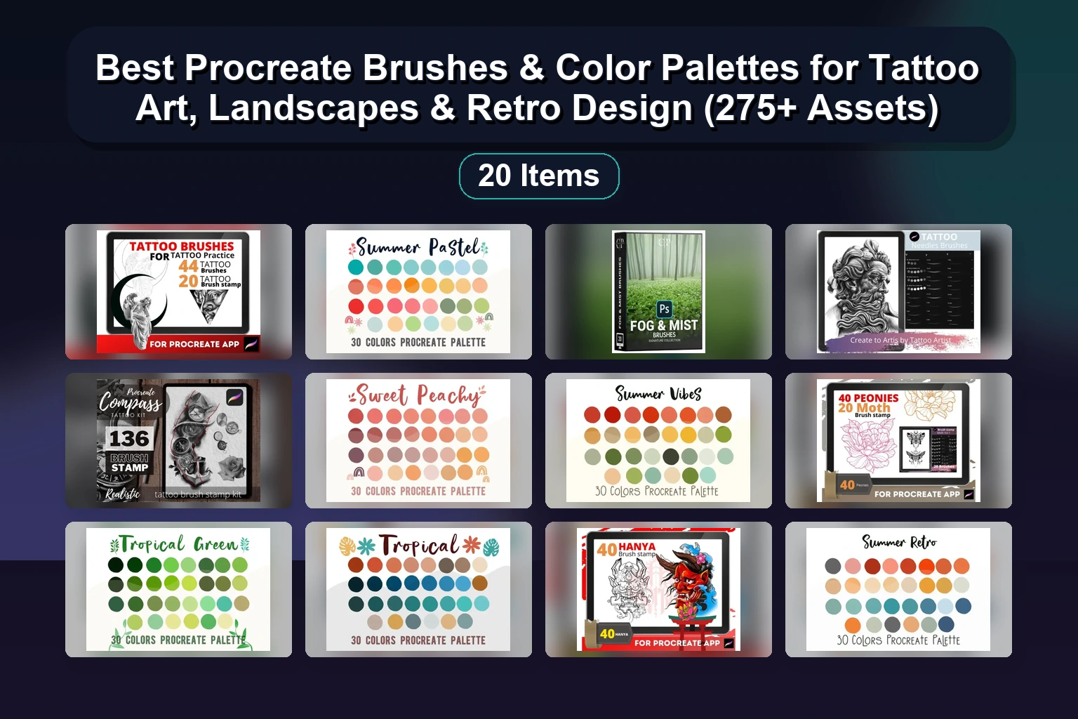 Best Procreate Brushes & Color Palettes for Tattoo Art, Landscapes & Retro Design (275+ Assets) Best Procreate Brushes Color Palettes for Tattoo Art Landsc collage 8118f7b3 1781838642