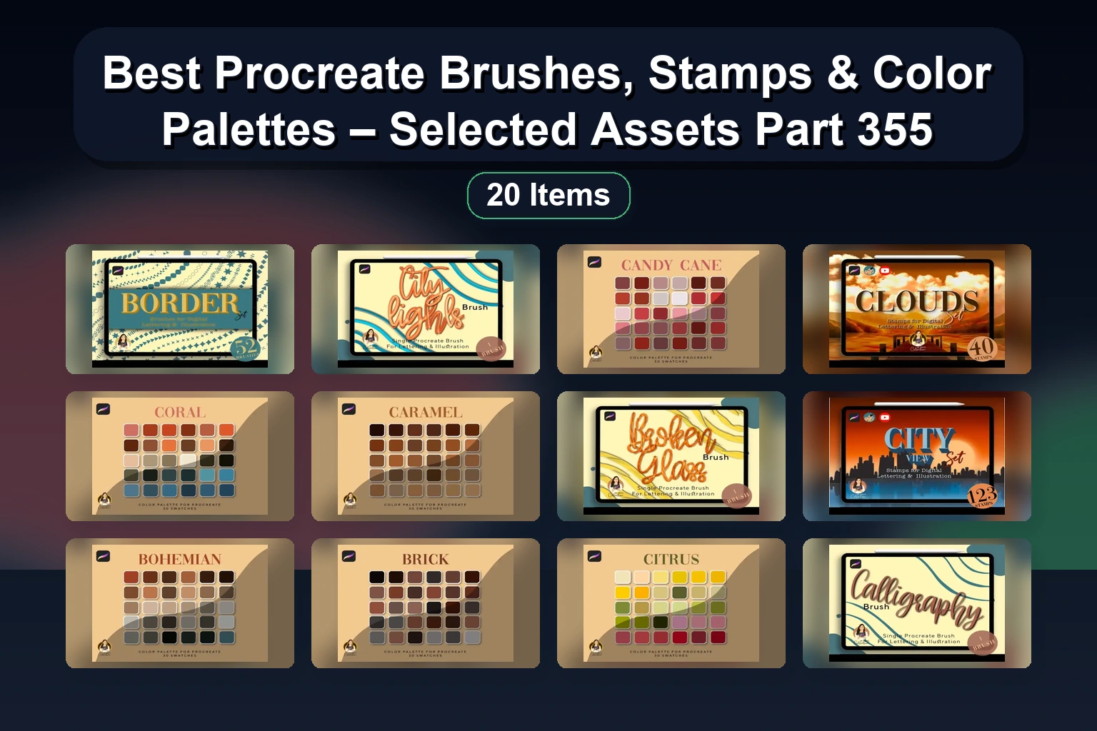 Best Procreate Brushes, Stamps & Color Palettes – Selected Assets Part 355