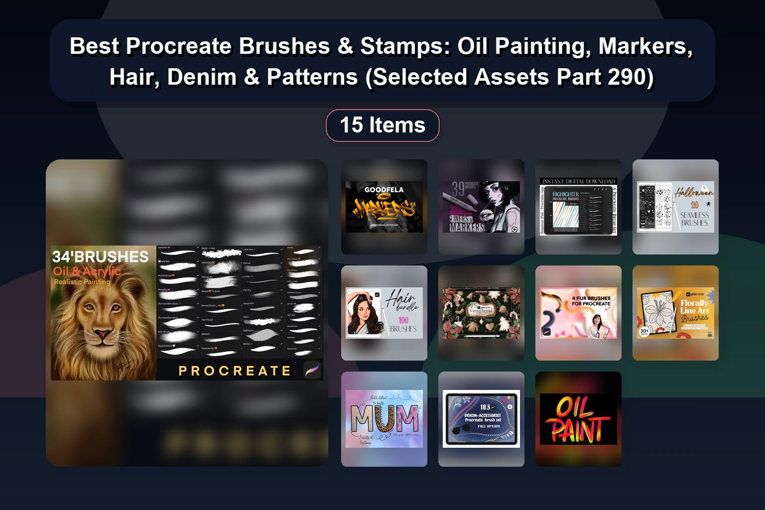 Best Procreate Brushes & Stamps: Oil Painting, Markers, Hair, Denim & Patterns (Selected Assets Part 290)